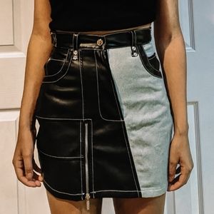 Maniere De Voir Vegan Leather Denim Mini Skirt